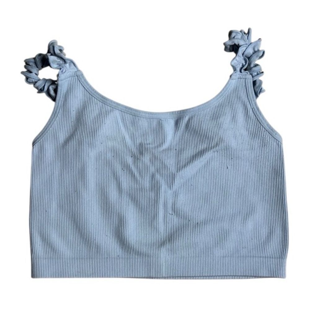 ANWND Light Blue Ribbed Ruffle Crop Top Small